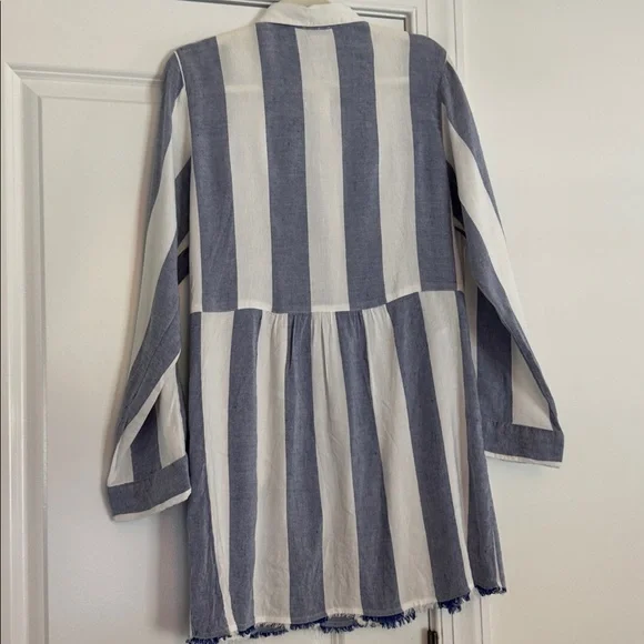 Tommy Bahama Beach Cover Up Navy and White Pockets Fringe M EUC - Picture 7 of 7
